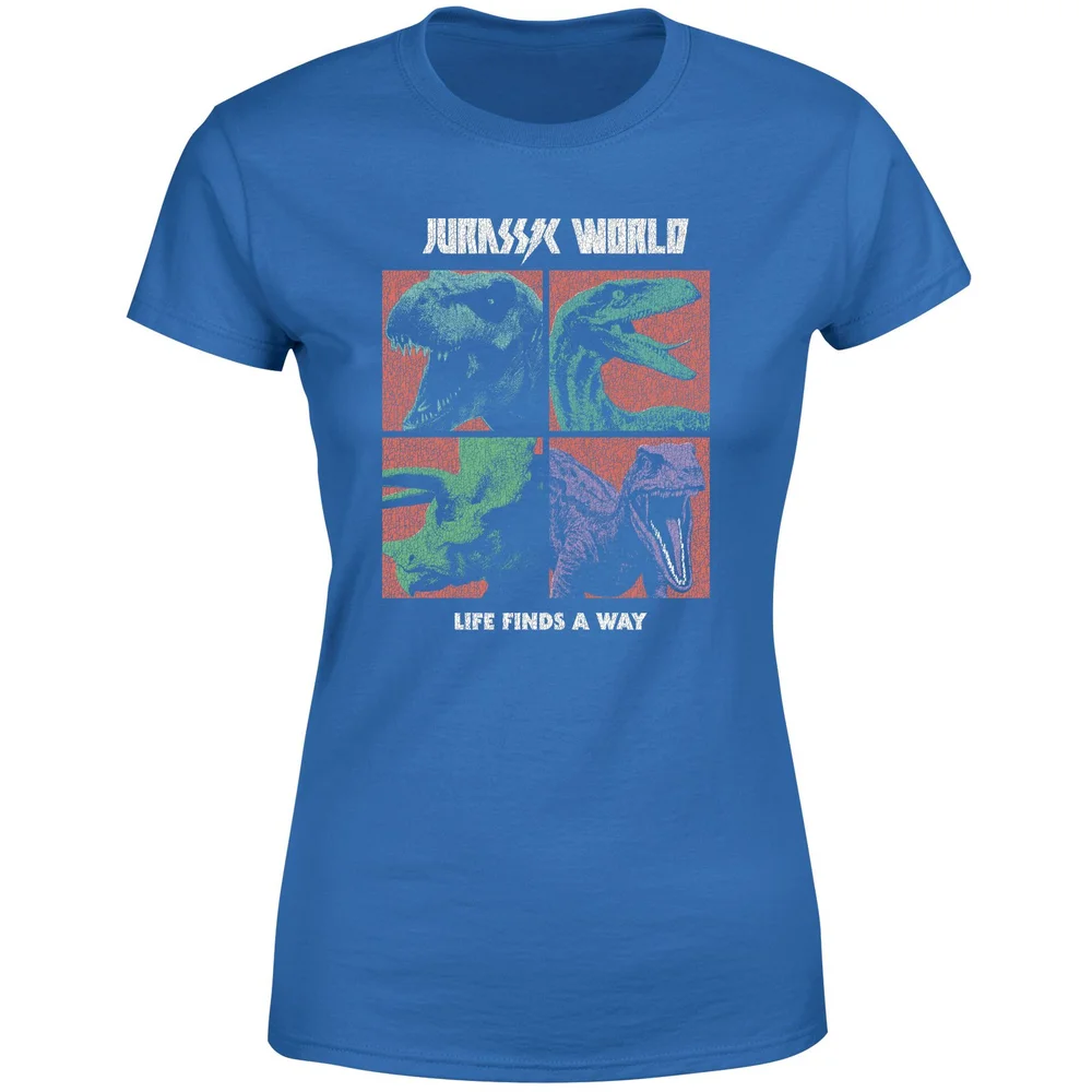 Jurassic Park World Four Colour Faces Women's T-Shirt - Blue - XS Image 1