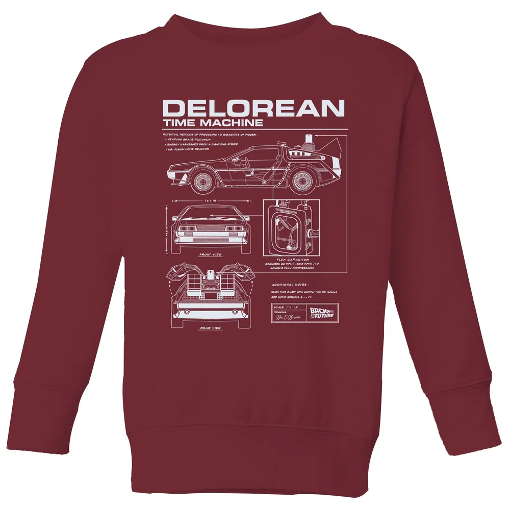 Back To The Future Delorean Schematic Kids' Sweatshirt - Burgundy - 3-4 Years Image 1
