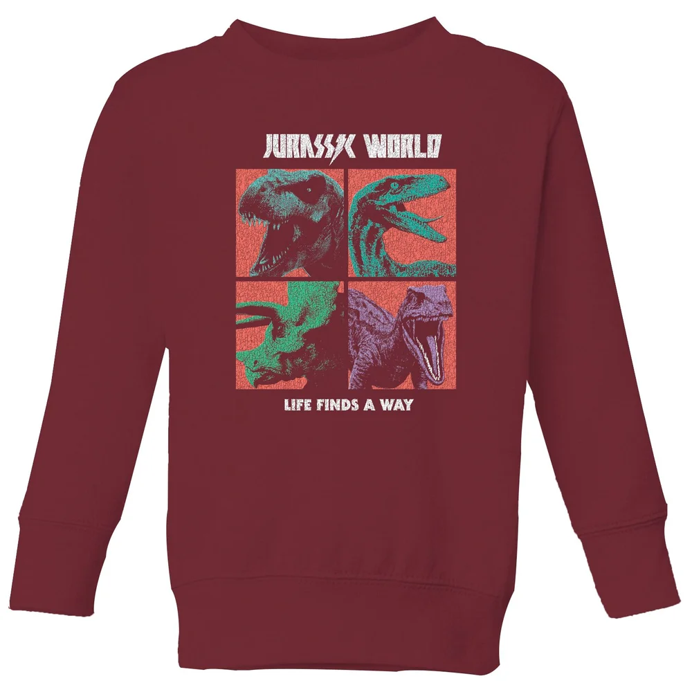 Jurassic Park World Four Colour Faces Kids' Sweatshirt - Burgundy - 3-4 Years Image 1