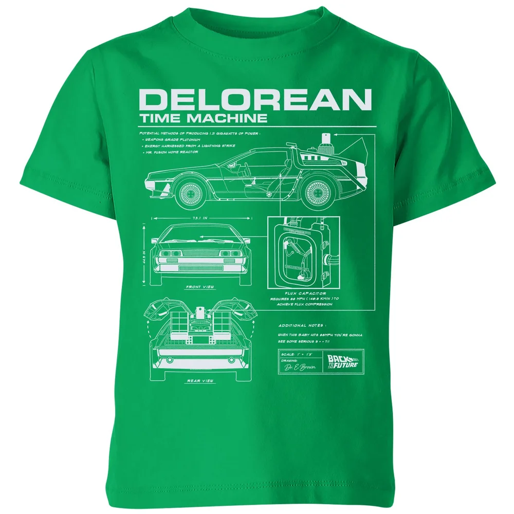 Back To The Future Delorean Schematic Kids' T-Shirt - Green - 3-4 Years Image 1