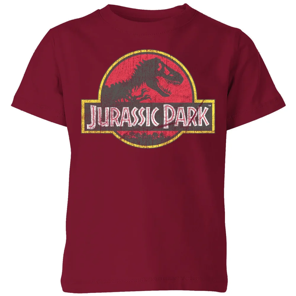 Jurassic Park Logo Vintage Kids' T-Shirt - Burgundy - 3-4 Years Image 1