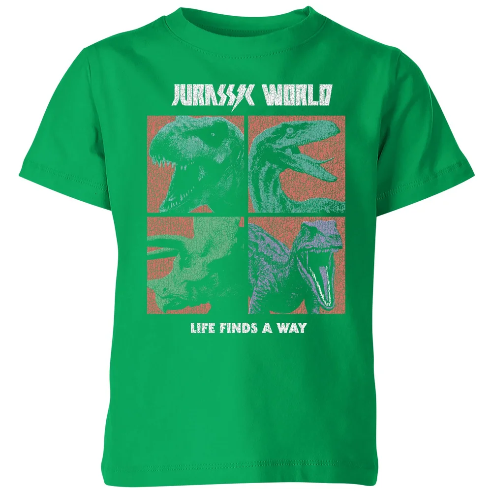 Jurassic Park World Four Colour Faces Kids' T-Shirt - Green - 3-4 Years Image 1