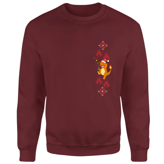 Pokemon Charmander Party Christmas Jumper - Burgundy