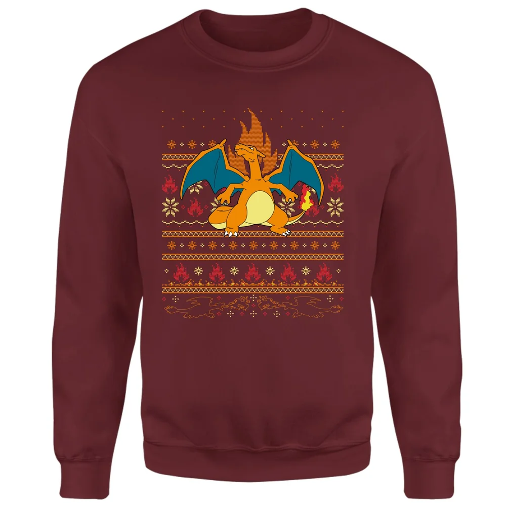 Pokemon Charizard Christmas Jumper - Burgundy - S Image 1