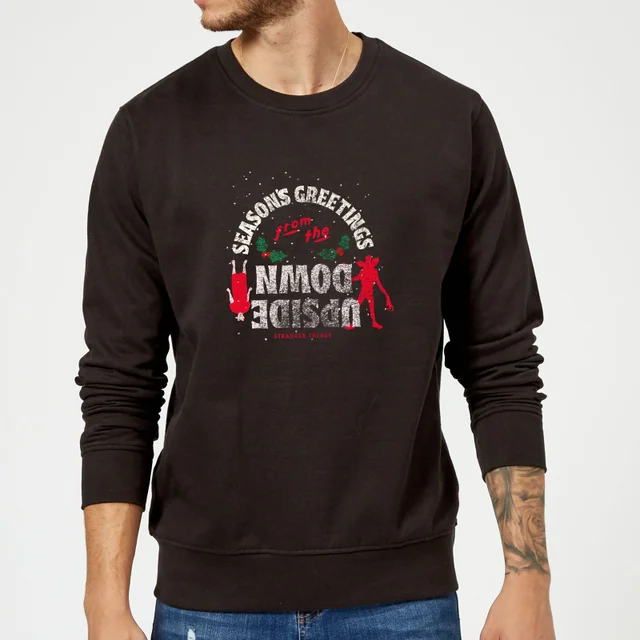 Stranger Things Seasons Greeting From Upside Down Christmas Jumper - Black