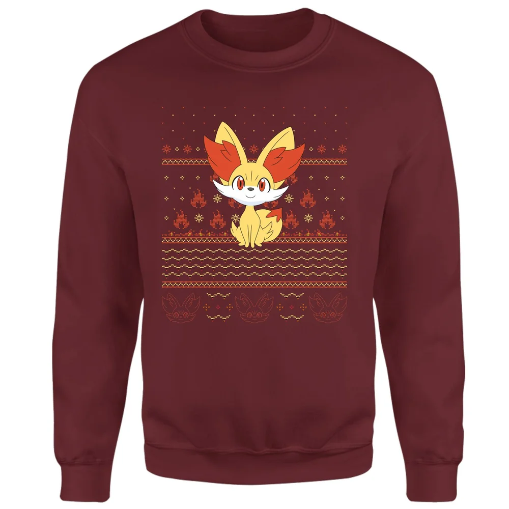 Pokemon Fennekin Christmas Christmas Jumper - Burgundy - S Image 1
