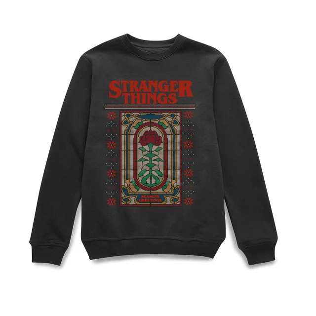 Stranger Things Creel House Window Christmas Jumper - Black