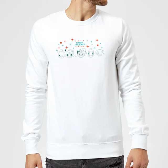 Pokemon Happy Holidays Outlines Christmas Jumper - White