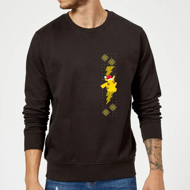 Pokemon Pikachu Christmas Wave Christmas Jumper - Black