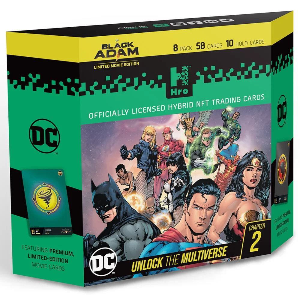 DC Unlock The Multiverse Black Adam 8-Pack Starter Pack – Hro Hybrid NFT Trading Cards, 58 Cards Starter Pack Image 1