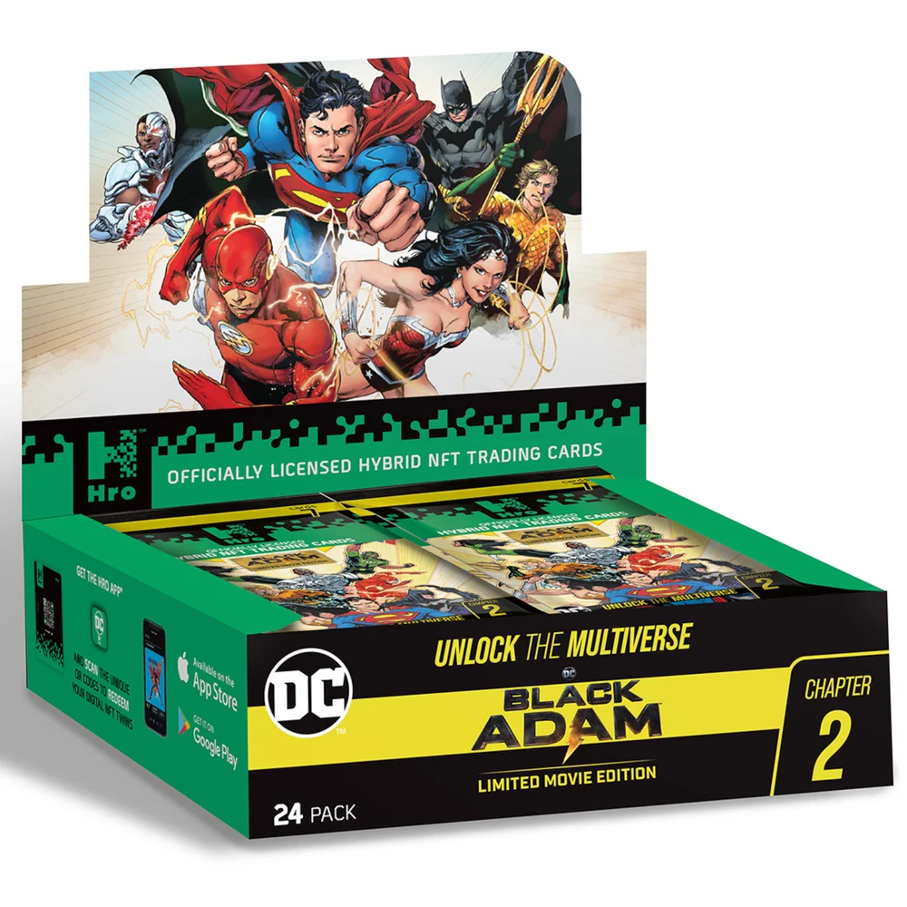 DC Unlock The Multiverse Black Adam 24 - Pack Mega Booster Box - Hro Hybrid NFT Trading Cards, 168 Cards Image 1