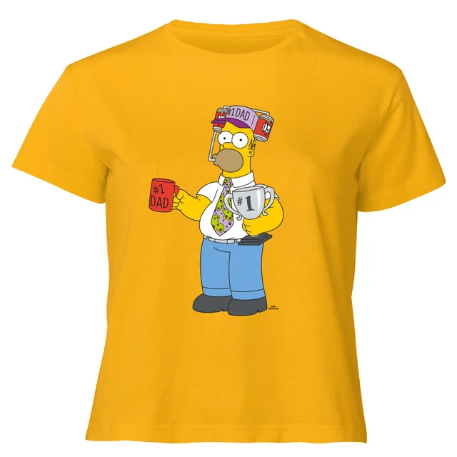 The Simpsons Homer Number 1 Dad Women's Cropped T-Shirt - Mustard