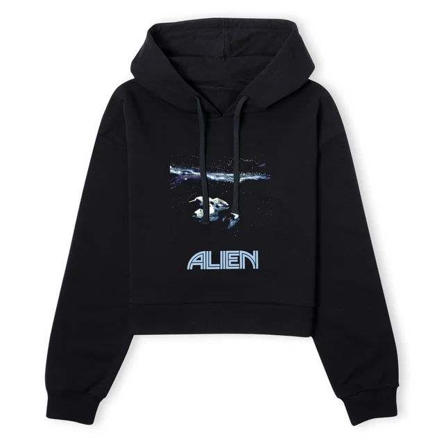 Alien Spacetravel Still Women's Cropped Hoodie - Black