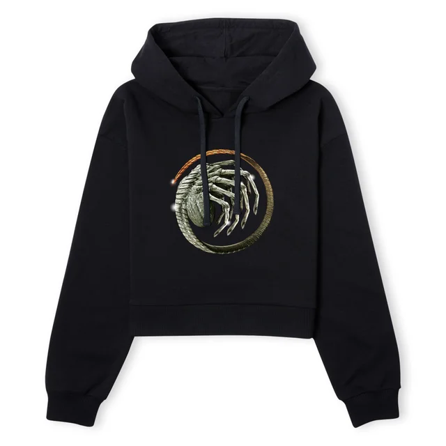 Alien Facehugger Curled Women's Cropped Hoodie - Black