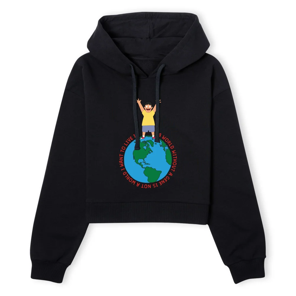 Bob's Burgers A World Without Women's Cropped Hoodie - Black - XS - Black Image 1