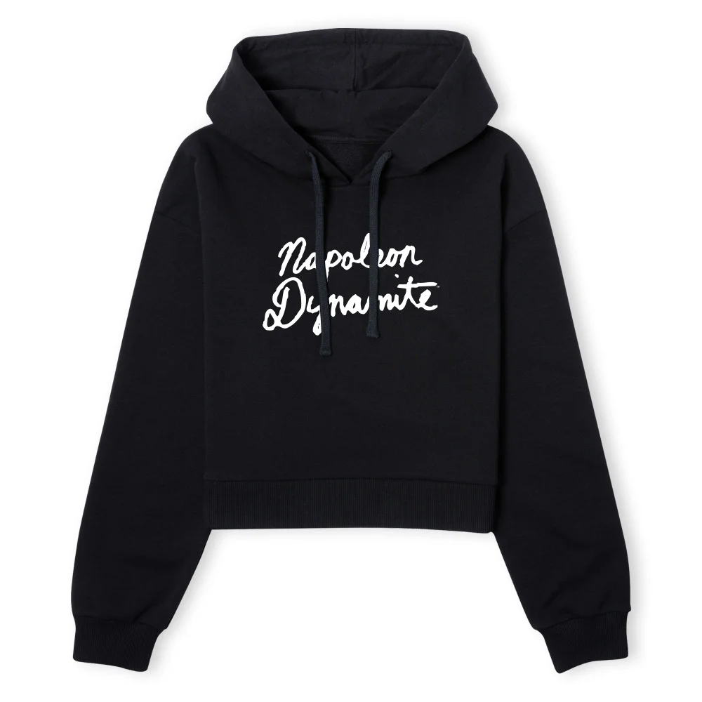 Napoleon Dynamite Script Logo Women's Cropped Hoodie - Black - XS - Black Image 1
