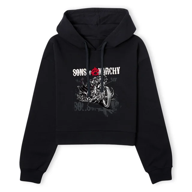 Sons of Anarchy Motorbike Reaper Women's Cropped Hoodie - Black