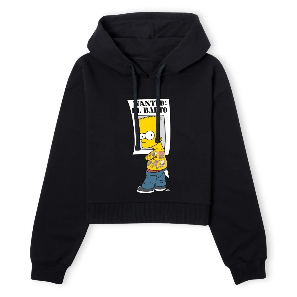 The Simpsons Wanted El Barto Women's Cropped Hoodie - Black - XS - Black Image 1
