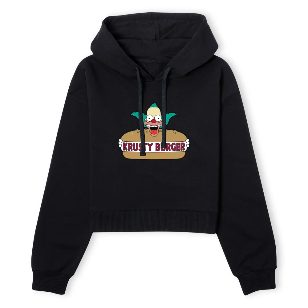 The Simpsons Krusty Burger Logo Women's Cropped Hoodie - Black - XS - Black Image 1
