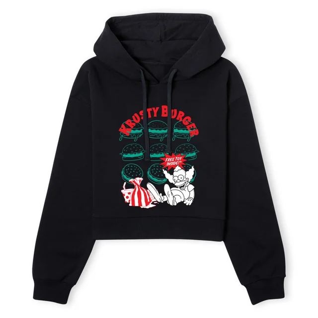 The Simpsons Krusty Burger Women's Cropped Hoodie - Black