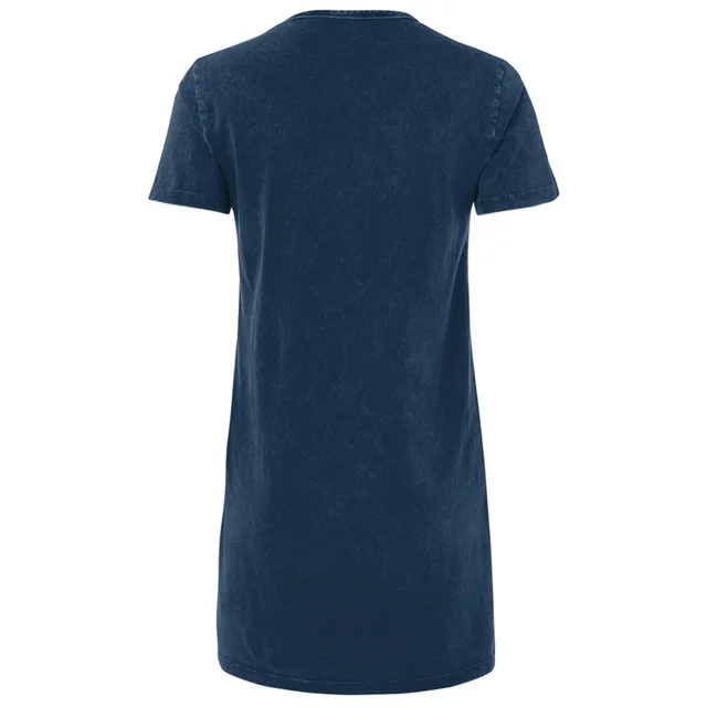 Alien Drooling Through Smoke Women's T-Shirt Dress - Navy Acid Wash