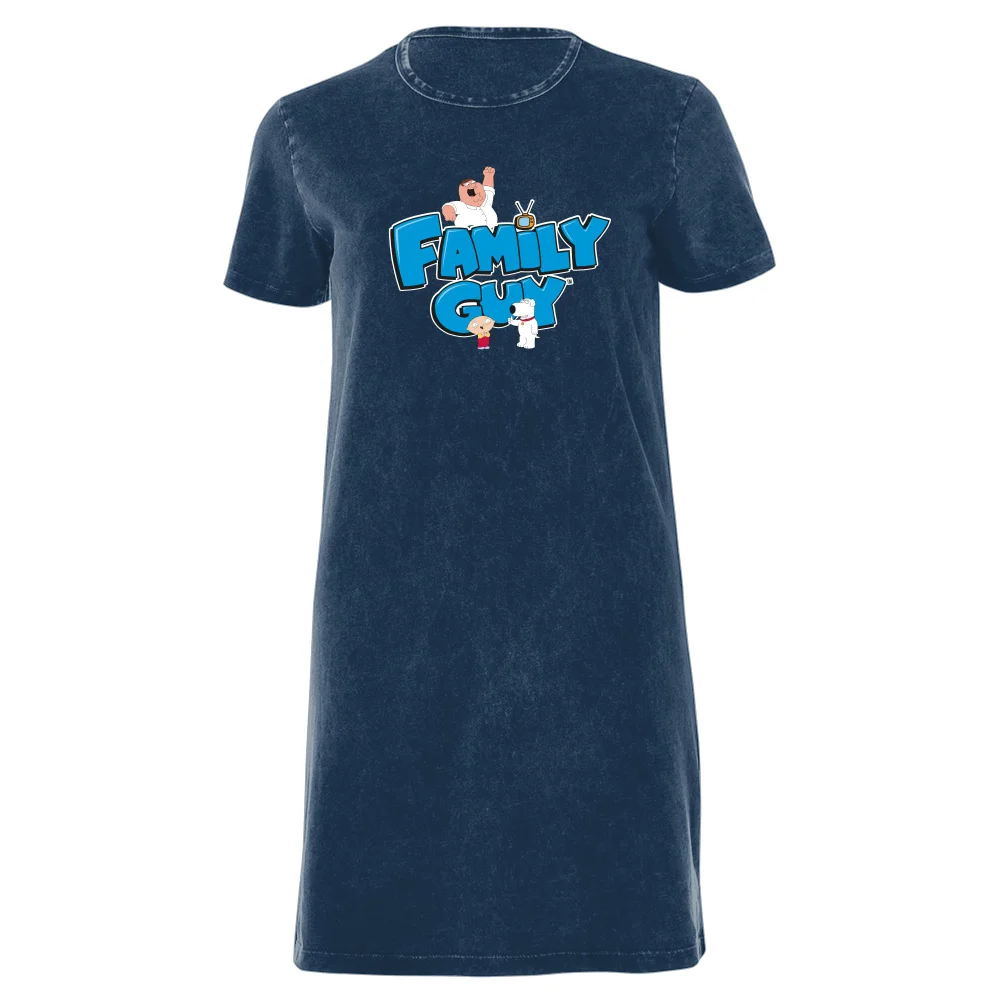 Family Guy Character Logo Women's T-Shirt Dress - Navy Acid Wash - XXL - Navy Acid Wash Image 1