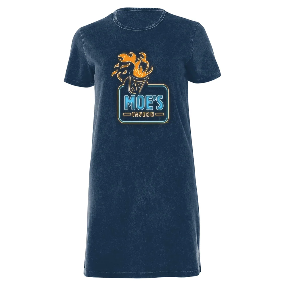 The Simpsons Moe's Tavern Neon Sign Women's T-Shirt Dress - Navy Acid Wash - XXL - Navy Acid Wash Image 1
