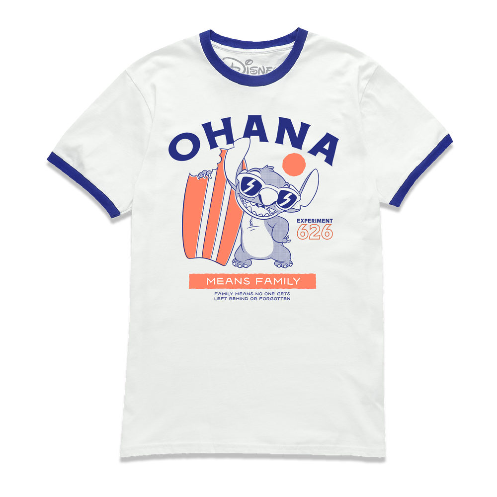 Lilo & Stitch Ohana Ringer T-Shirt - White Navy - S Image 1