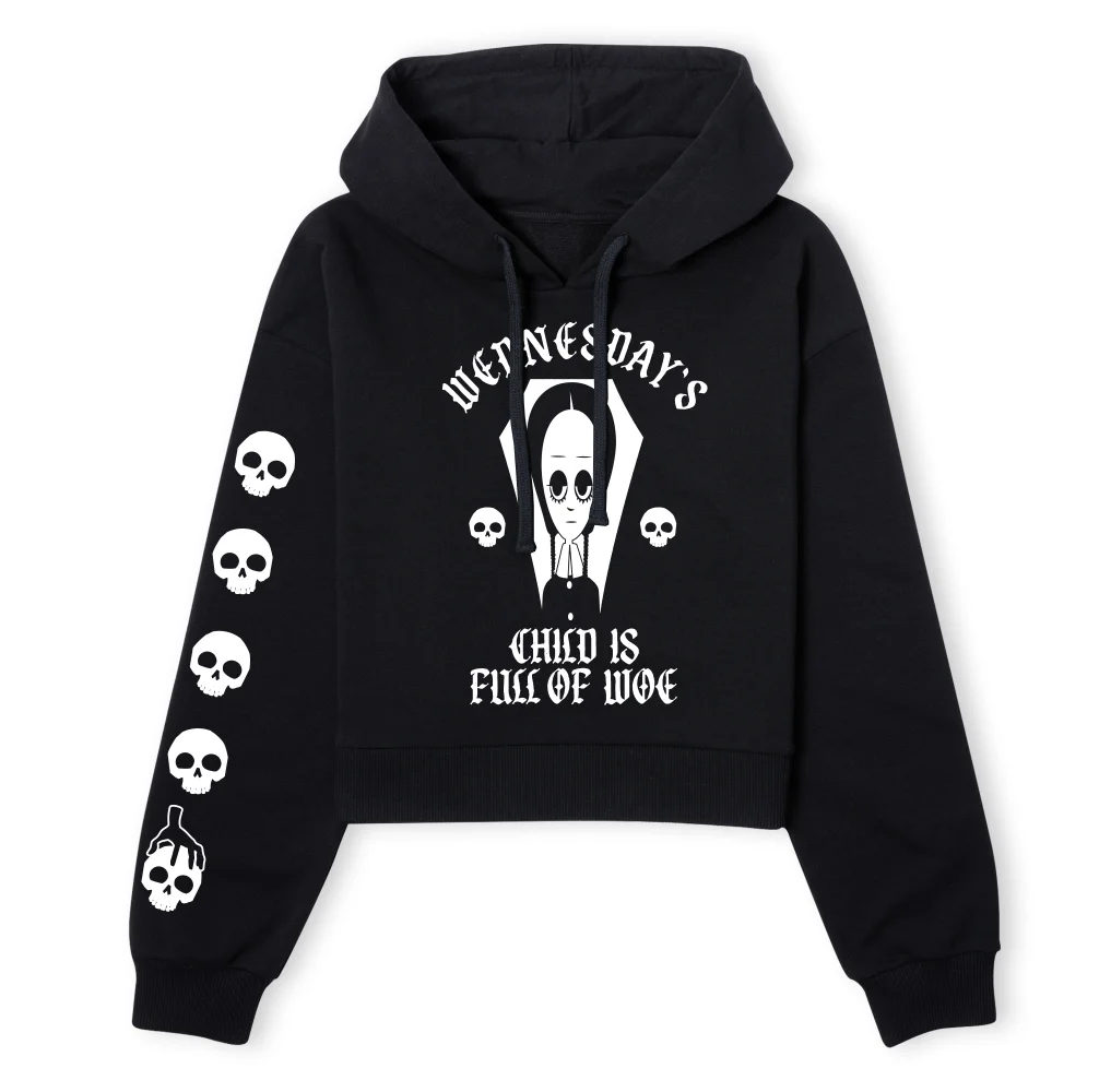 The Addams Family Wednesday's Child Is Full Of Woe Women's Cropped Hoodie - Black - S Image 1