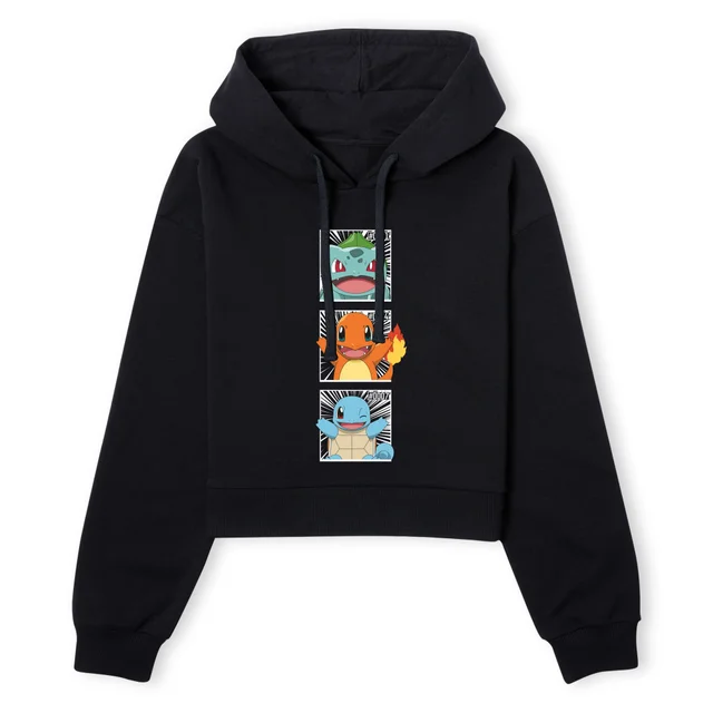 Pokemon Generation 1 Intro Women's Cropped Hoodie - Black