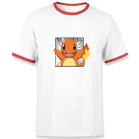 Pokémon Pokédex Charmander #0004 Men's Ringer T-Shirt - White/Red - undefined undefined
