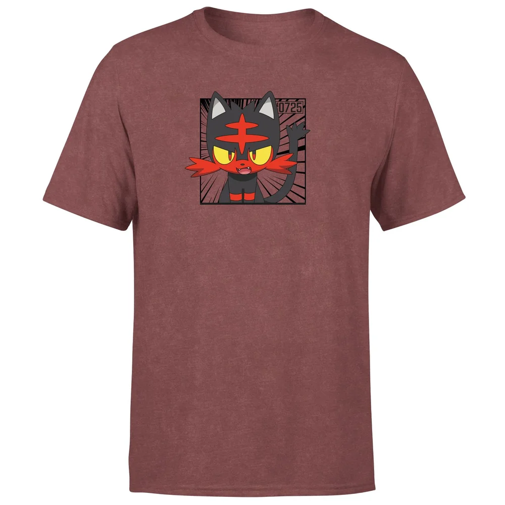 Pokemon Litten Men's T-Shirt - Burgundy Acid Wash - S Image 1