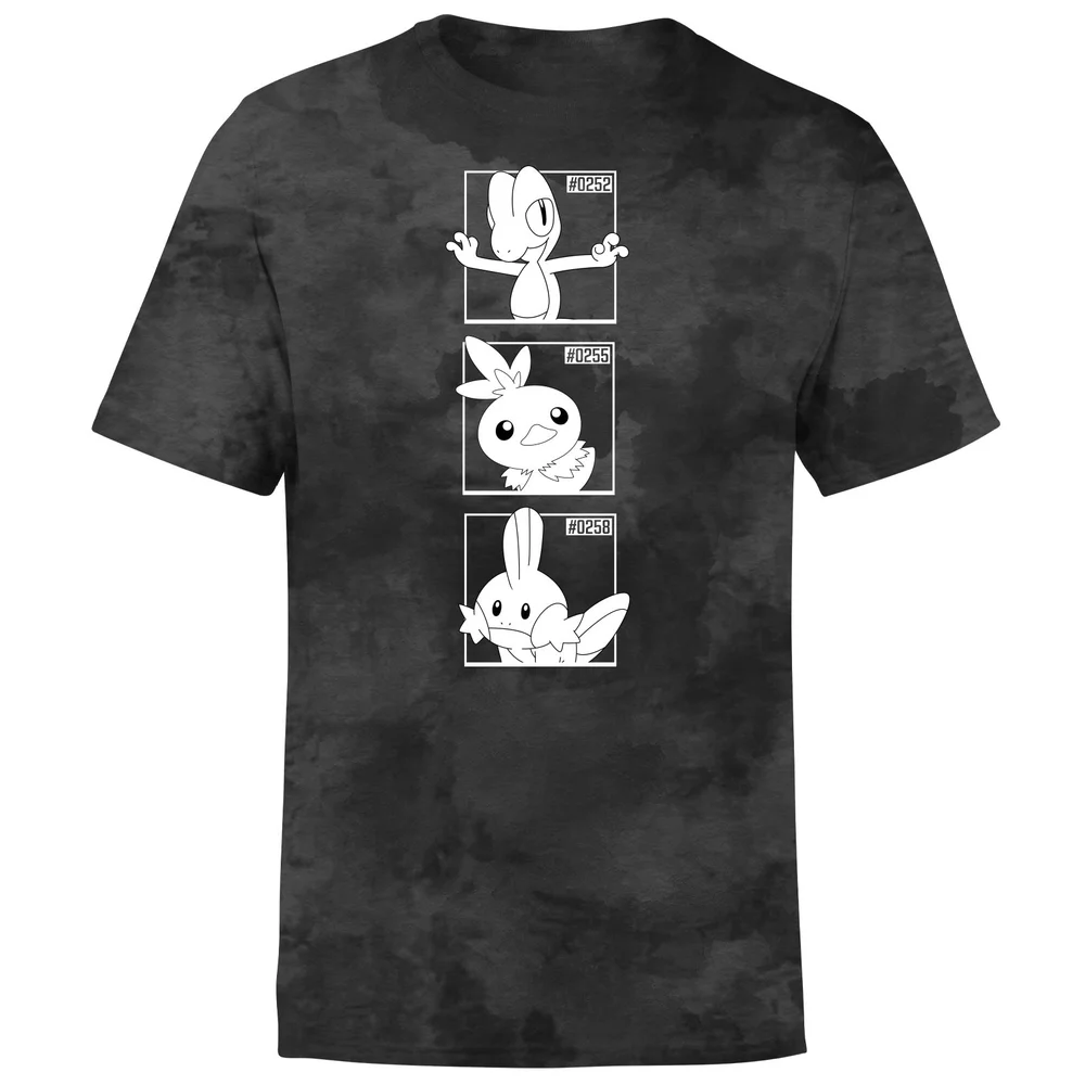 Pokemon Generation 3 Monochrome Starters Men's T-Shirt - Black Tie Dye - S Image 1