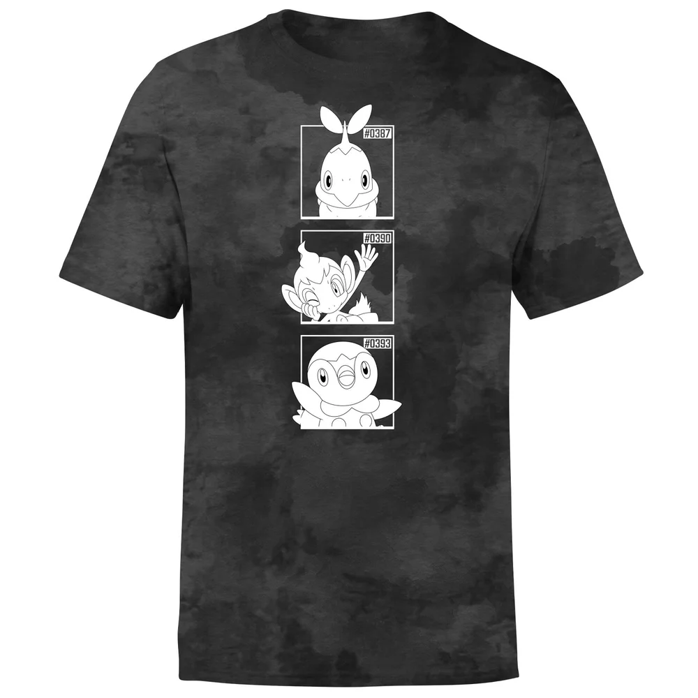 Pokemon Generation 4 Monochrome Starters Men's T-Shirt - Black Tie Dye - S Image 1
