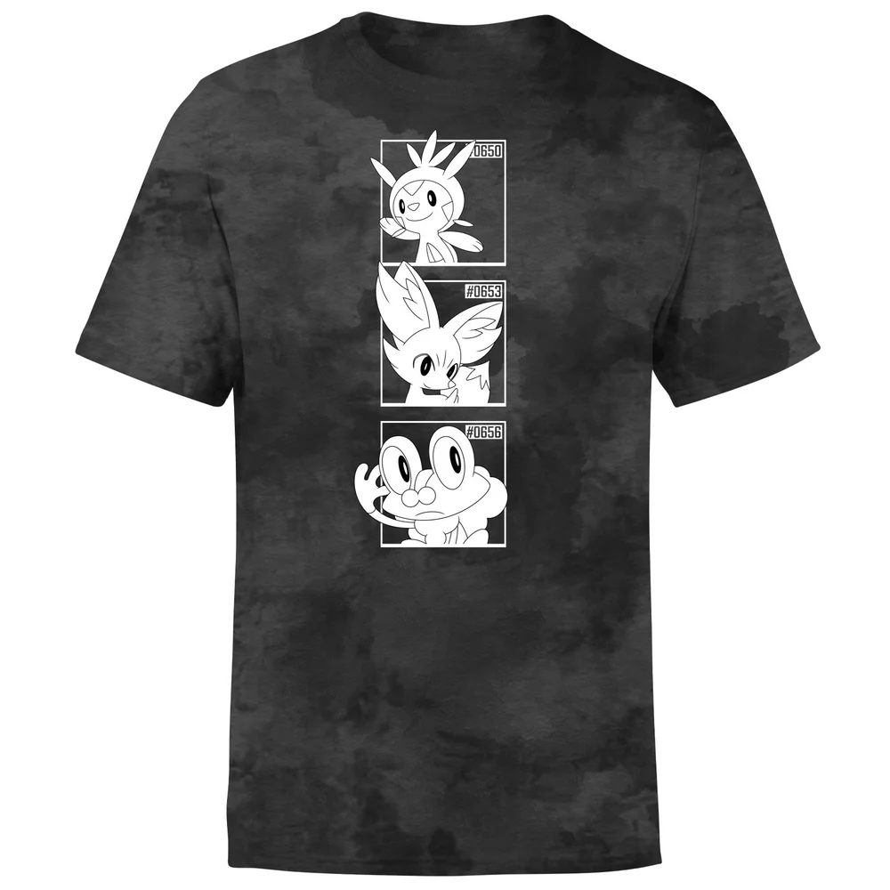 Pokemon Generation 6 Monochrome Starters Men's T-Shirt - Black Tie Dye - S Image 1