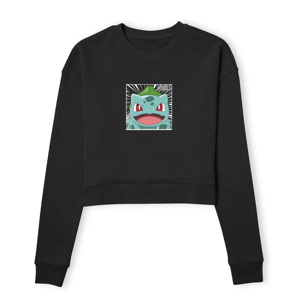 Pokémon Pokédex Bulbasaur #0001 Women's Cropped Sweatshirt - Black - XS Image 1