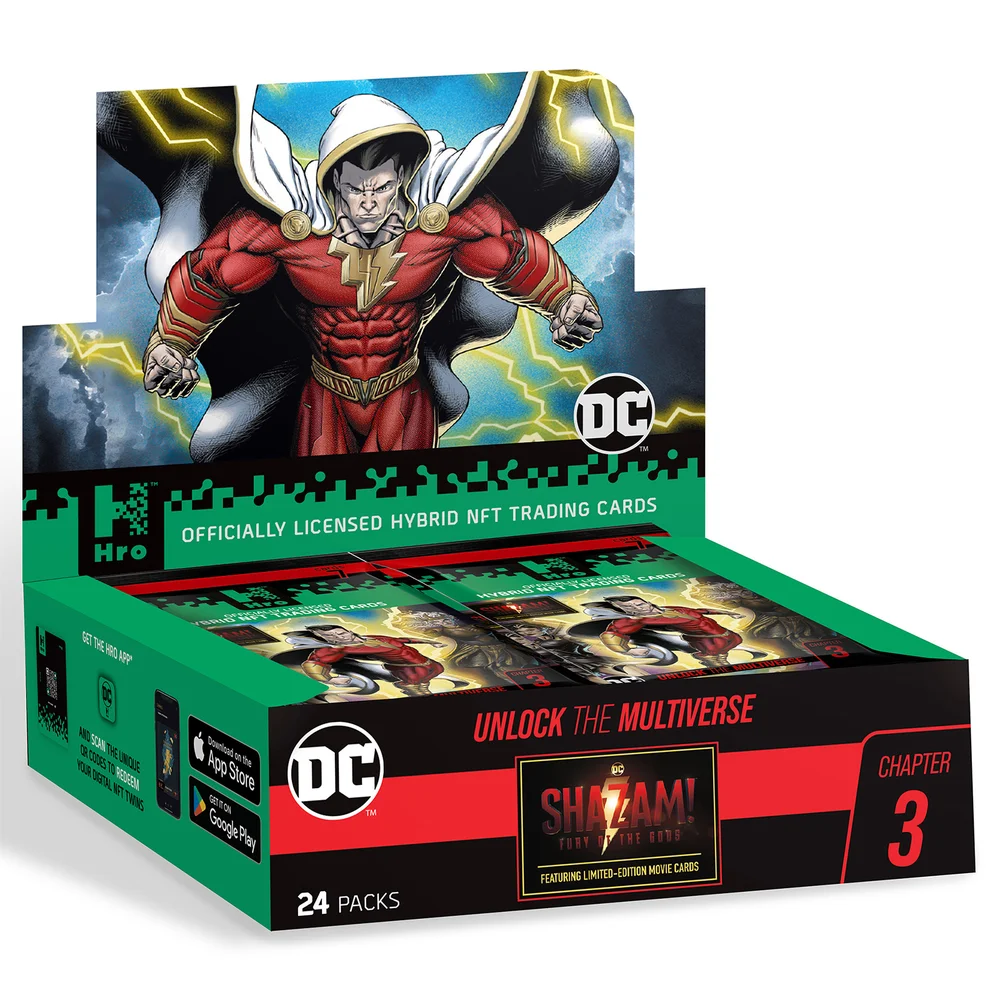DC Unlock The Multiverse Chapter 3 Shazam 24-Pack Mega Booster Box – HRO Hybrid NFT Trading Cards, 168 Cards Image 1