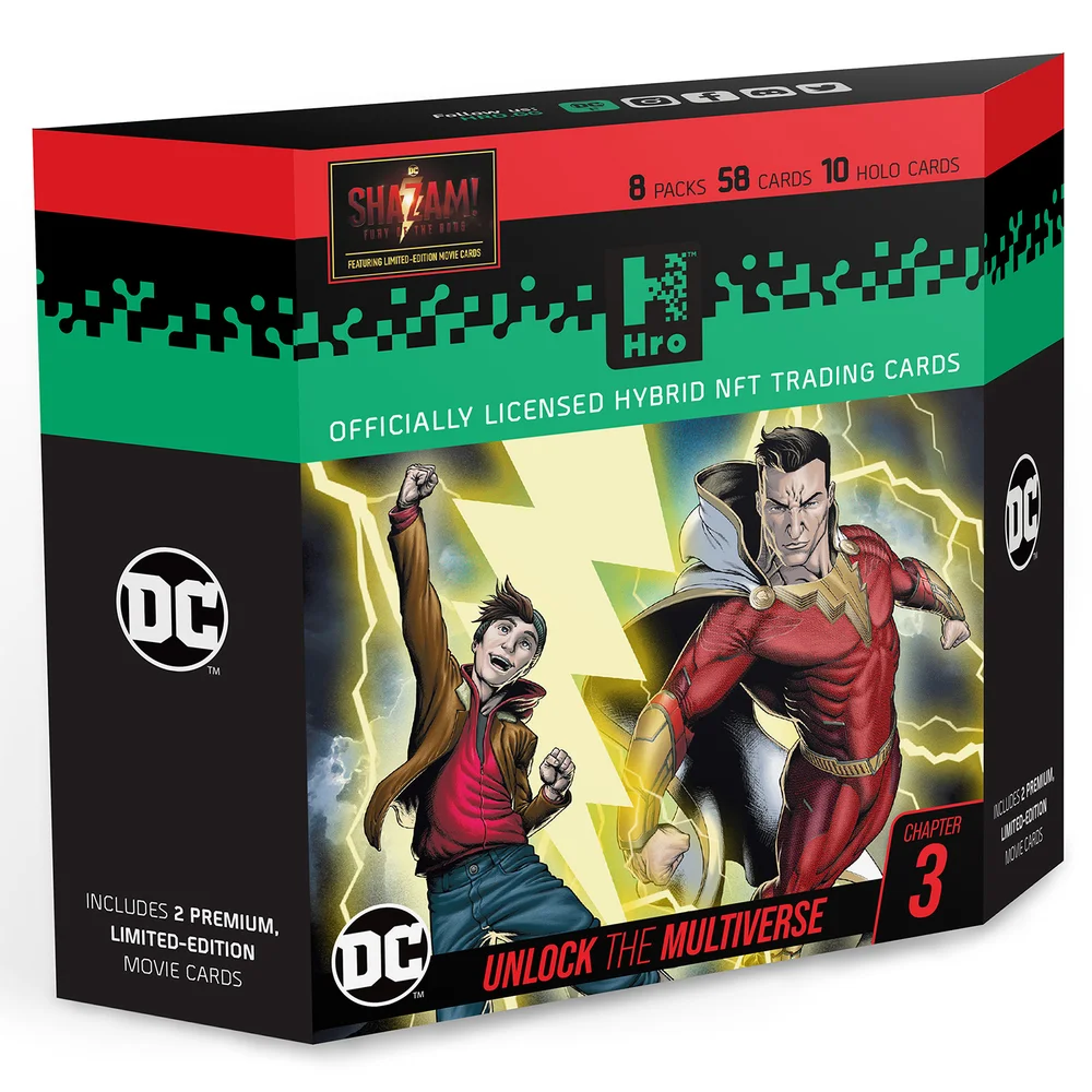 DC Unlock The Multiverse Chapter 3 Shazam 8-Pack Premium Starter Box – HRO Hybrid NFT Trading Cards, 58 Cards Image 1