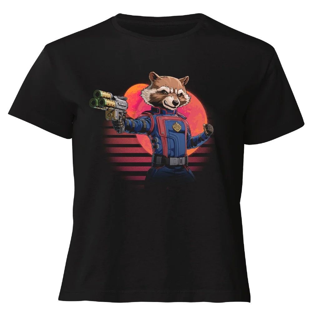 Guardians of the Galaxy Retro Rocket Raccoon Women's Cropped T-Shirt - Black - XS Image 1