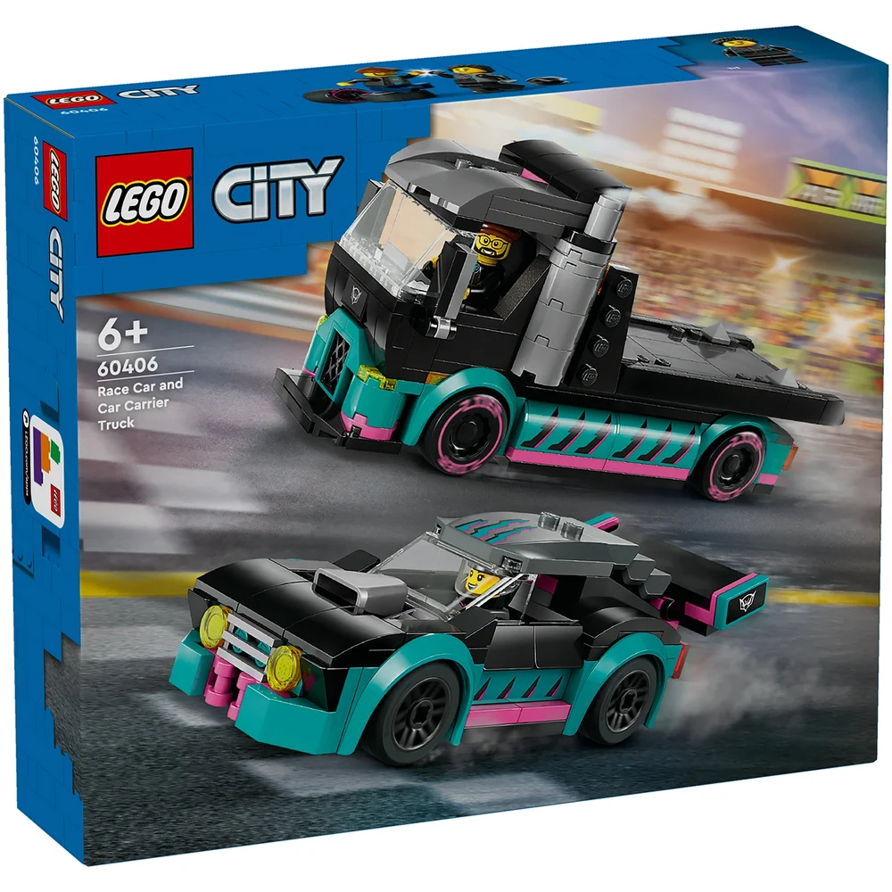 LEGO City Race Car and Car Carrier Truck Building Toys 60406 Image 1