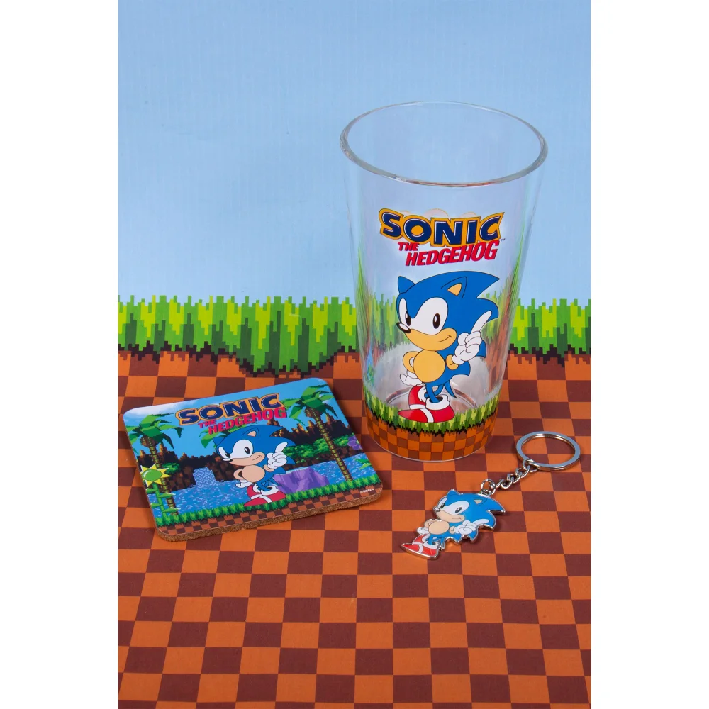 Sonic Keyring, Glass and Coaster Set Image 1
