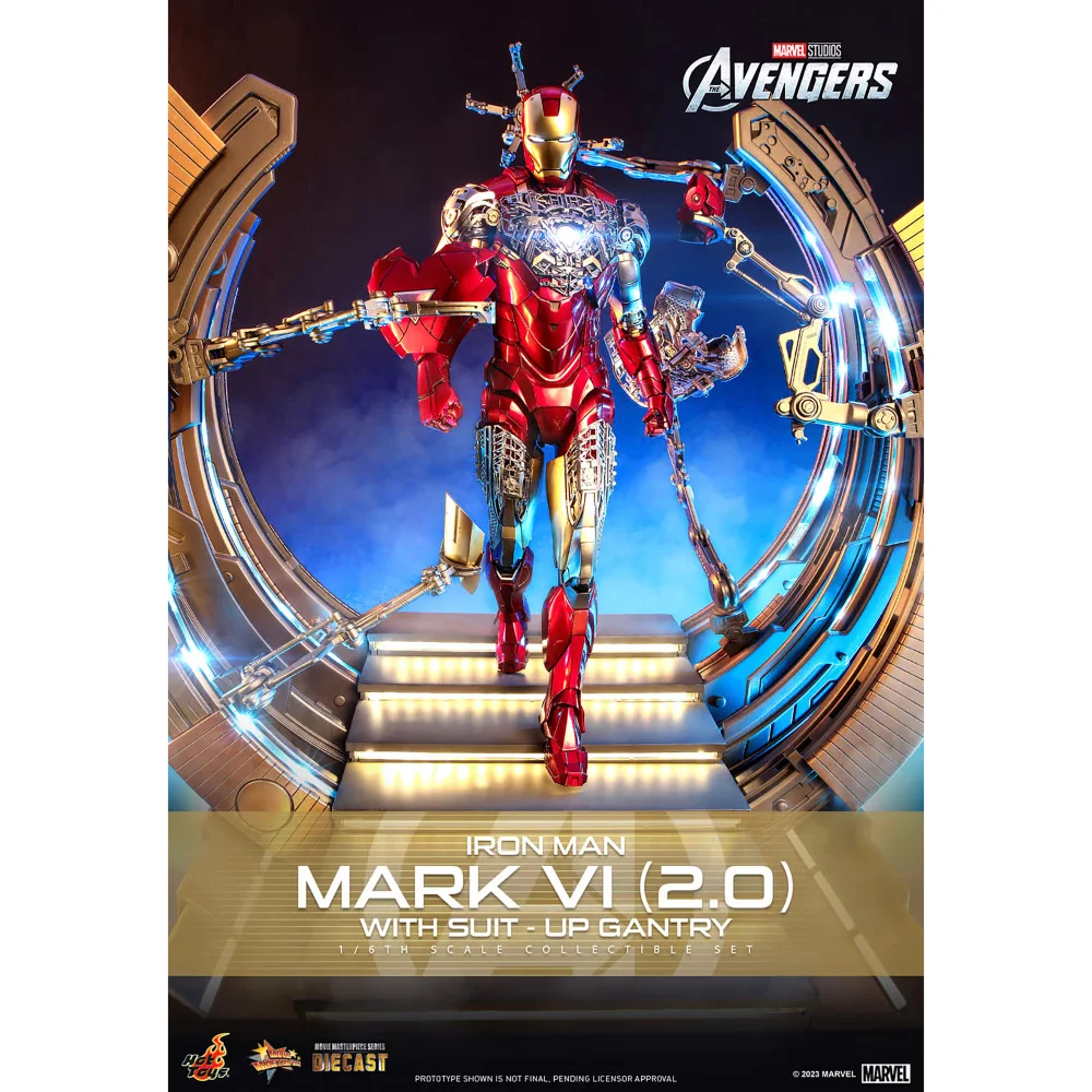 Hot Toys 1:6 Scale Marvel Iron Man Mark VI (2.0) with Suit-Up Gantry Statue Image 1