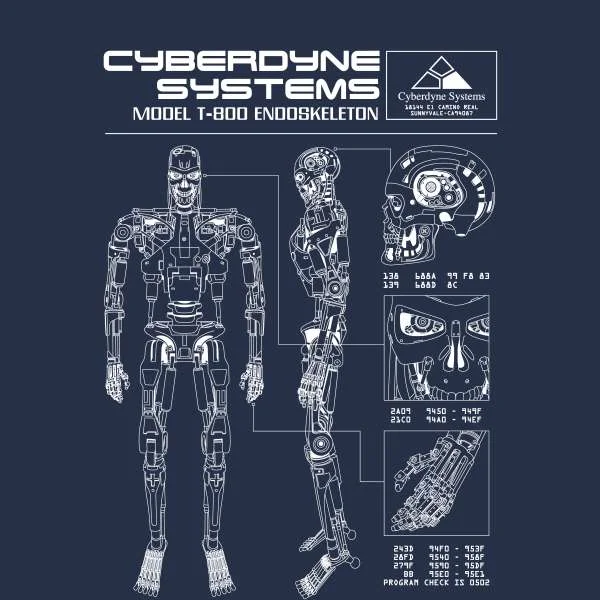 The Terminator T-800 Schematic Drk2 Unisex T-Shirt - Navy