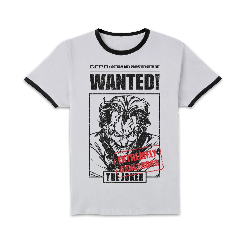 Joker Gotham's Most Wanted Unisex Ringer T-Shirt - White/Black - L - White/Black Image 1