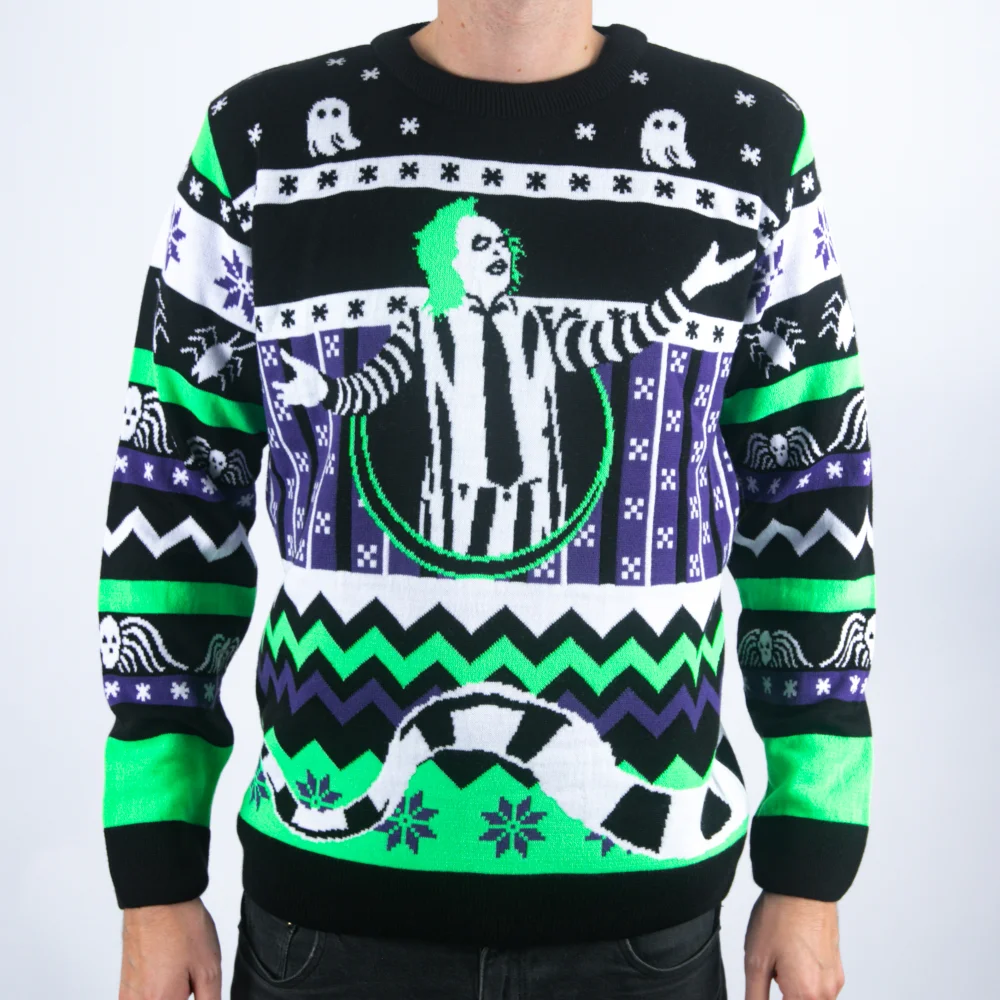 Beetlejuice It's Snow Time Knitted Christmas Jumper - S Image 1