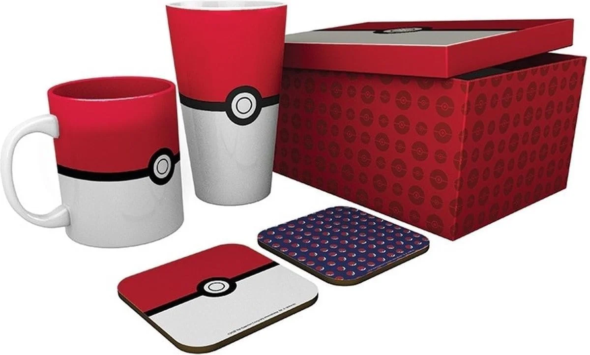 Pokémon Pokeball Mug, 400ml Glass & 2 Coasters Collectable Gift Box Image 1