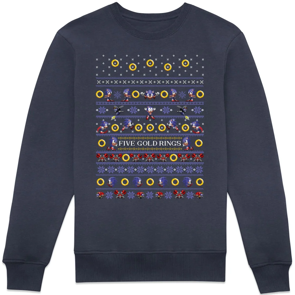 Sonic The Hedgehog Five Gold Rings Sweatshirt - Navy - XXL Image 1
