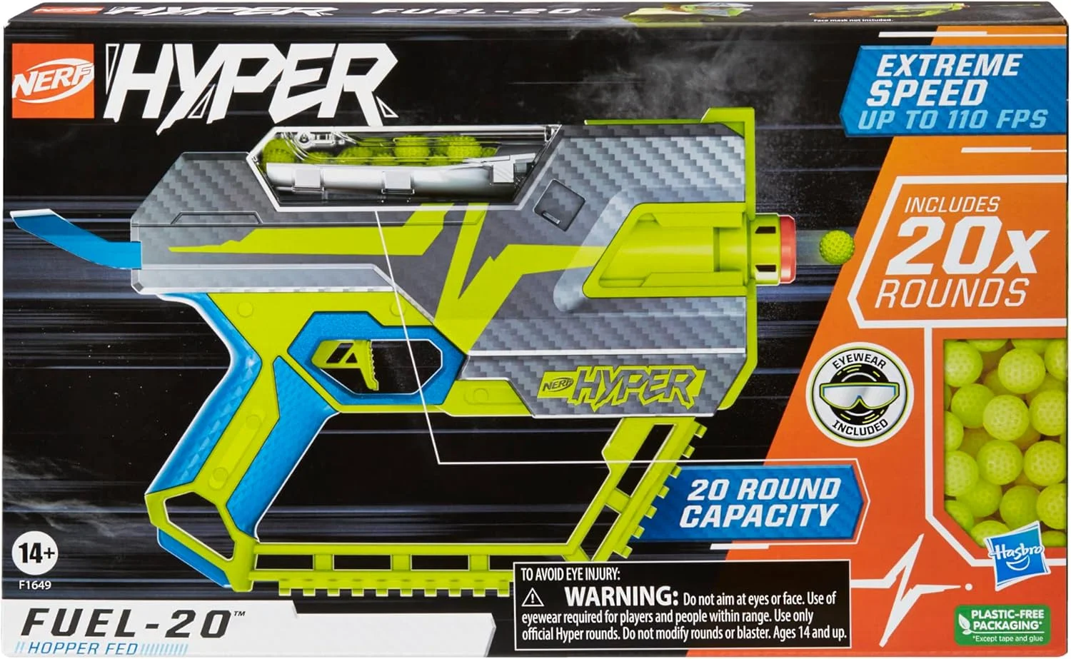 Nerf Hyper Fuel-20 Blaster, 20 Nerf Hyper Rounds, Up To 110 FPS Velocity, 20-Round Capacity Image 1