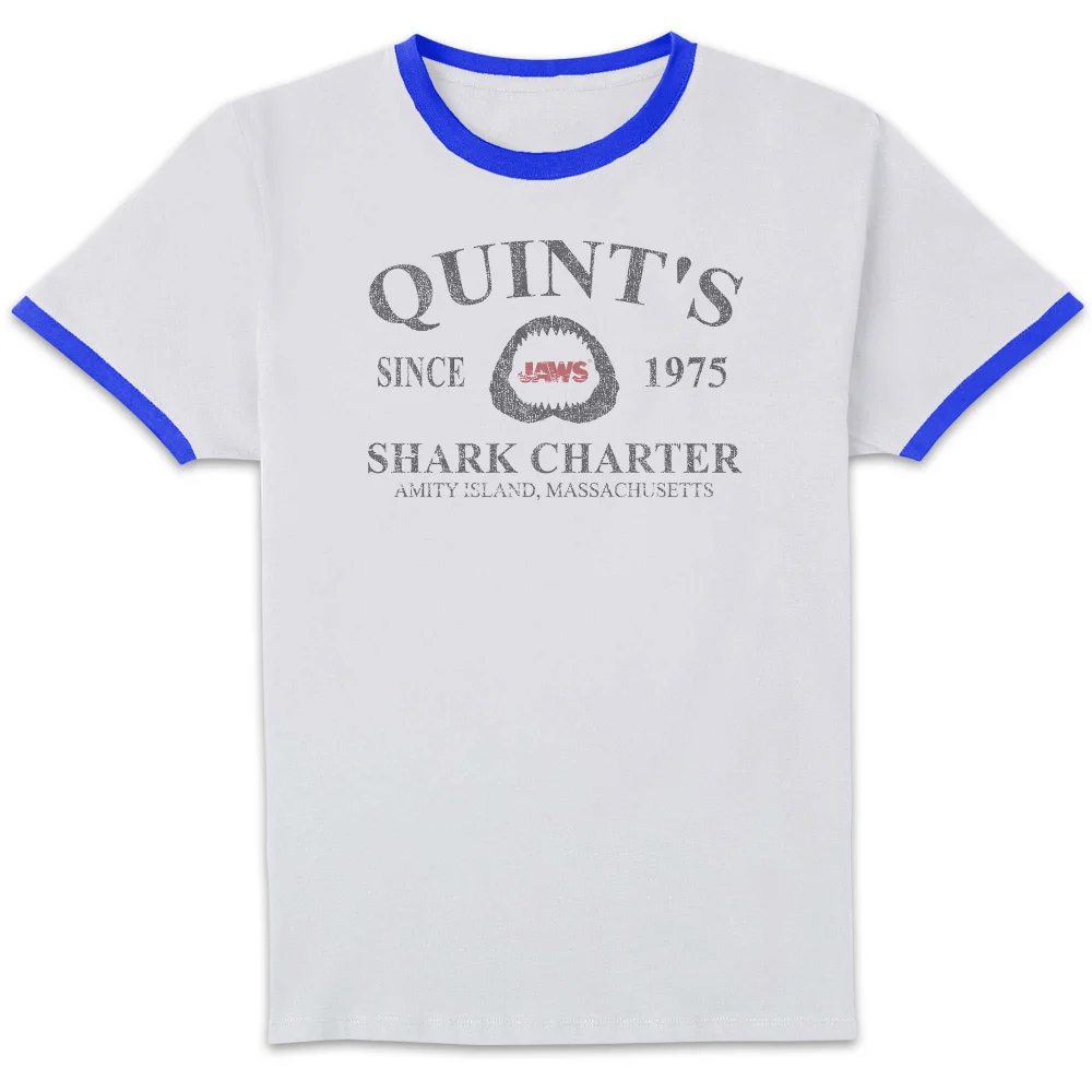 Jaws Quint's Shark Charter Unisex Ringer T-Shirt - White/Navy - M Image 1