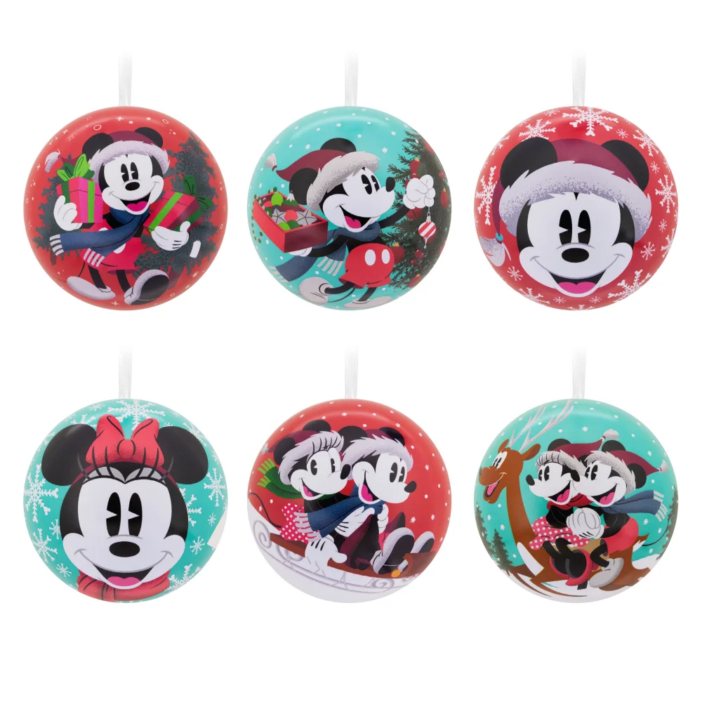 Hallmark Disney Mickey & Minnie Mouse Tin Ball Christmas Ornaments, Pack of 12 Image 1